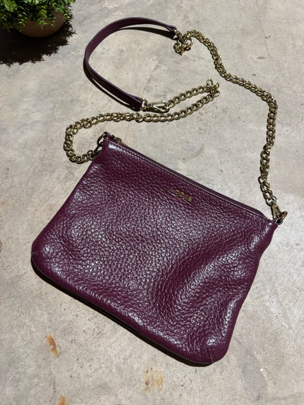 LODIS Purple Leather Crossbody Bag Purse Plum Eggplant Classic Small Chain